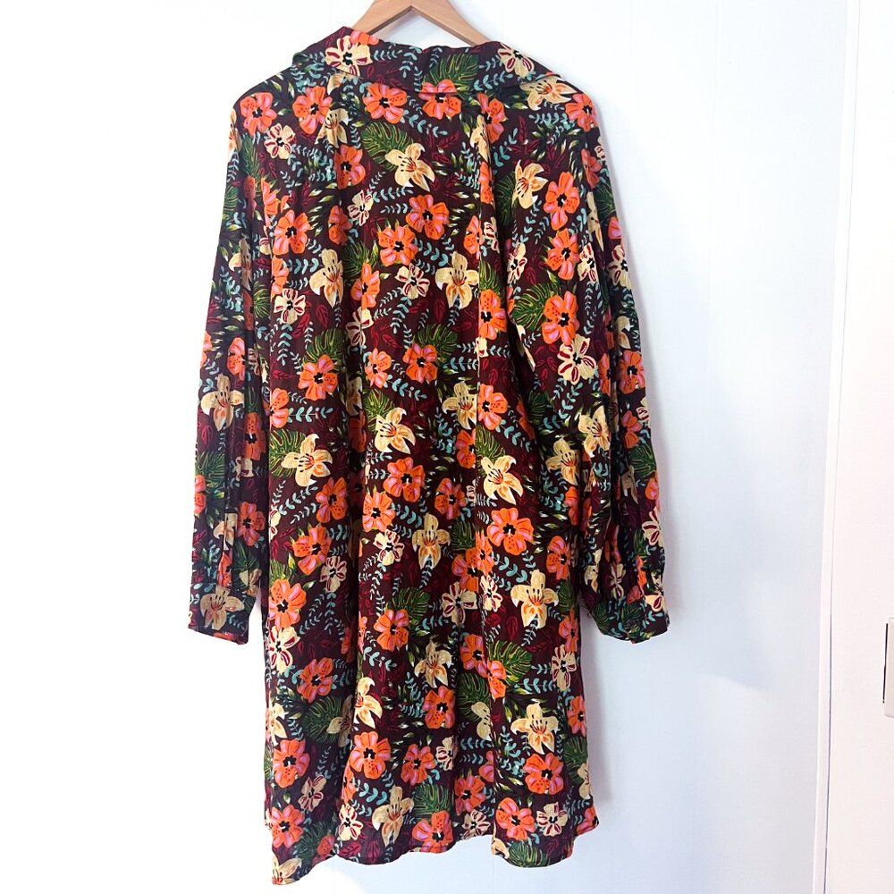 AnnieWear Floral Print Mini Dress Autumn Long Sleeve Button Down Shirt Dress  M - Picture 3 of 9